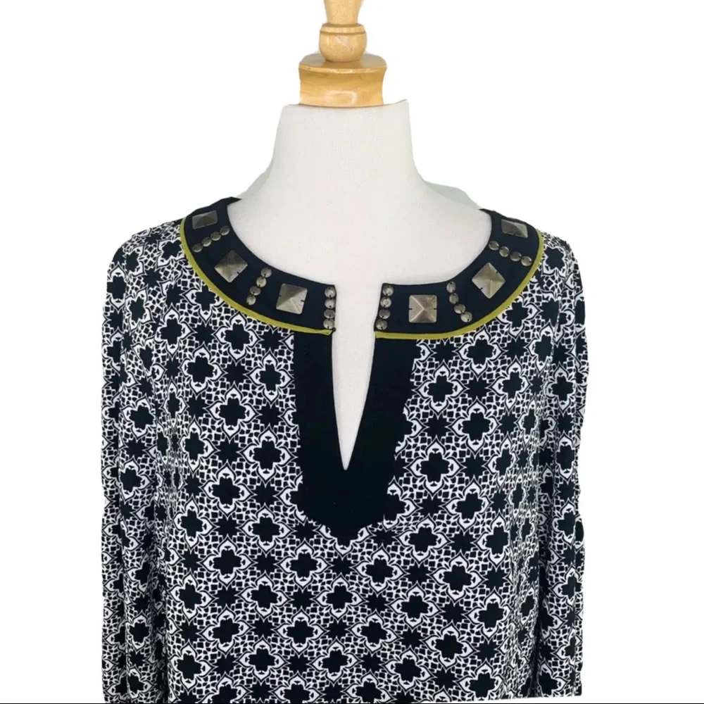 Nicole by Nicole Miller Large Tunic Top Studded V-neck Multi Color And Patterns - Picture 8 of 12